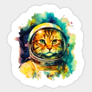 Astronaut Cat in Watercolor Sticker